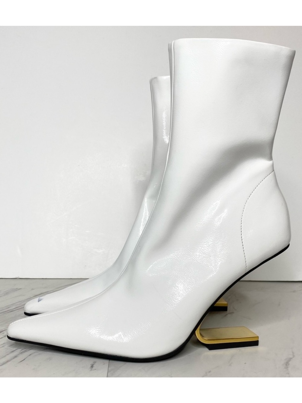 Jeffrey Campbell Combass Pointy Toe White Patent Bootie 8 1/2